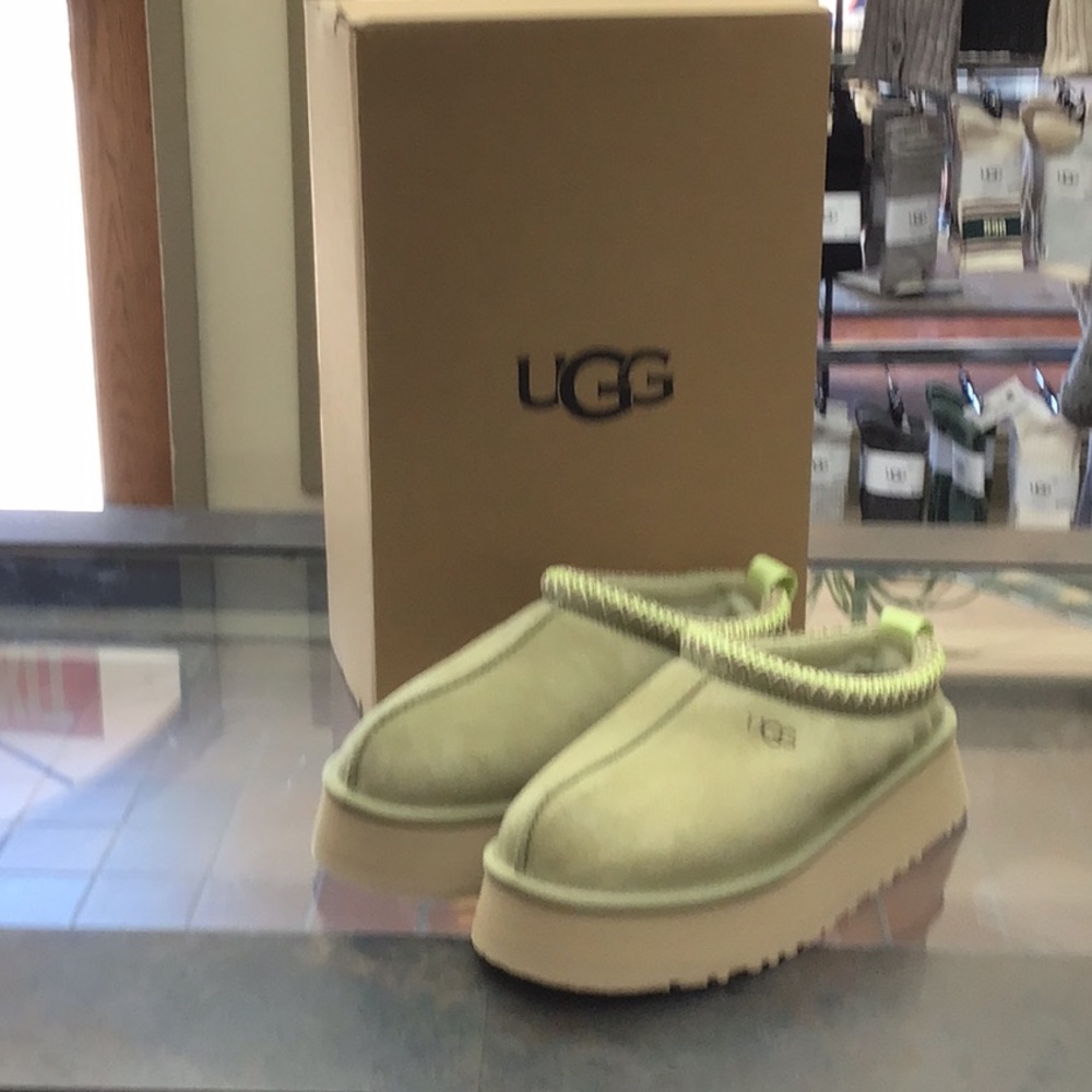 UGG Olive Green Suede Platform Mules